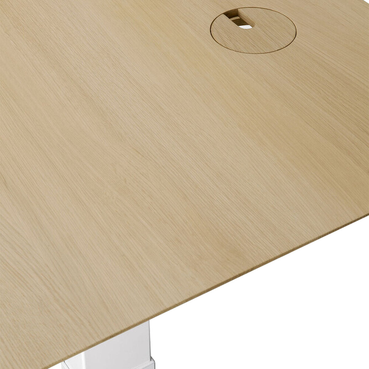 Bok Rectangle Adjustable Desk with Cable management UK (Oak, White, 140cm)