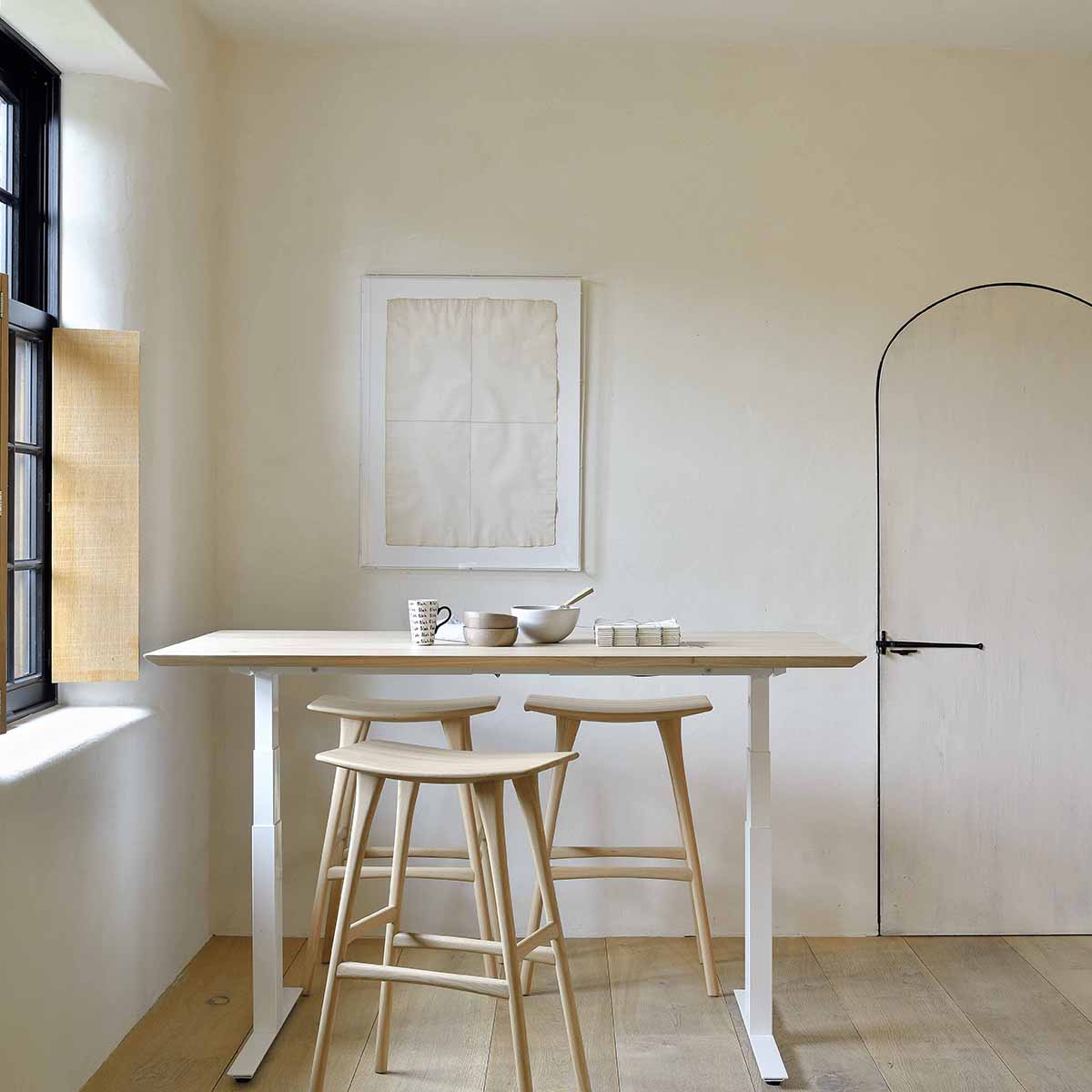 Bok Rectangle Adjustable Desk with Cable management UK (Oak, White, 140cm)