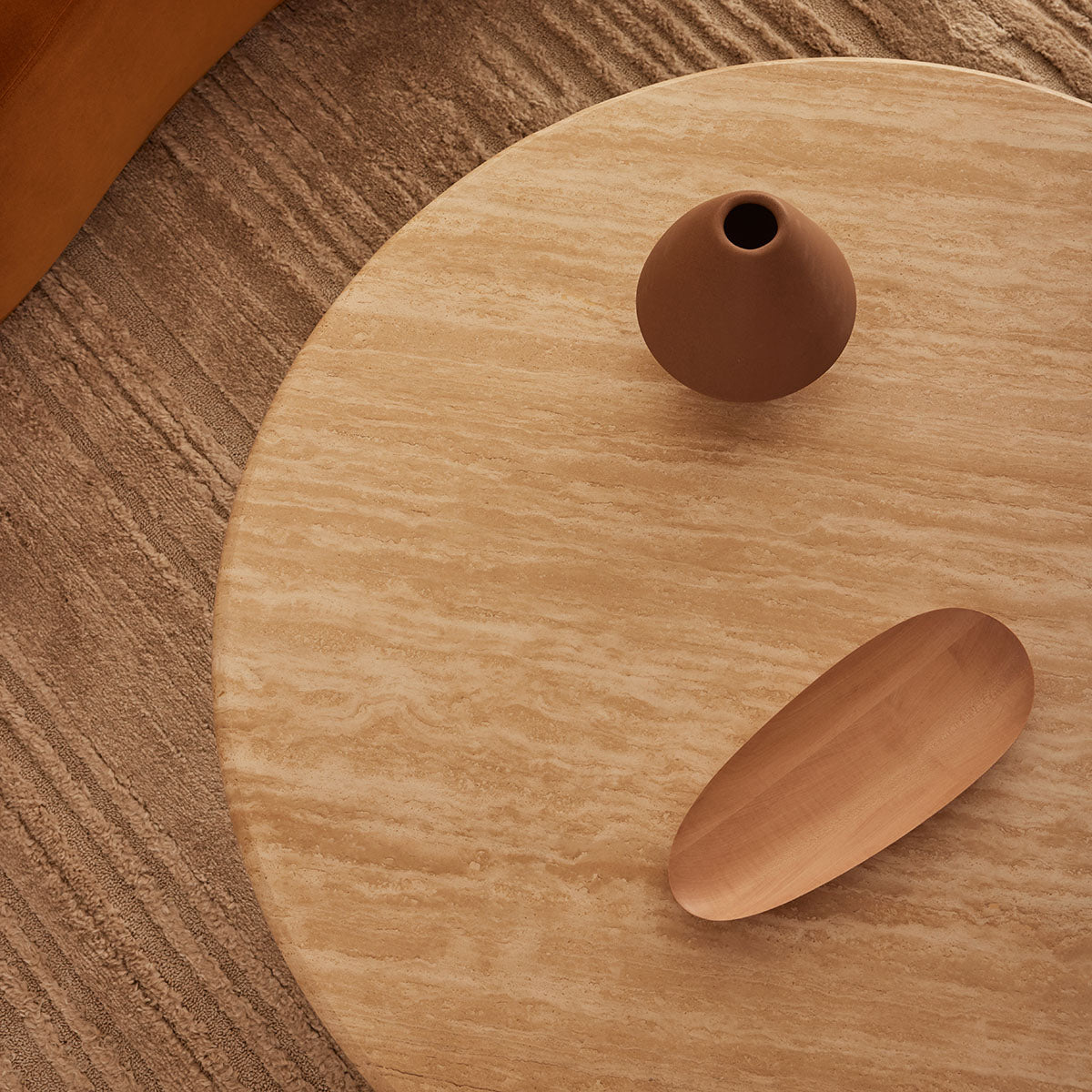Cosmos Coffee Table (Walnut, Travertine, 100cm)