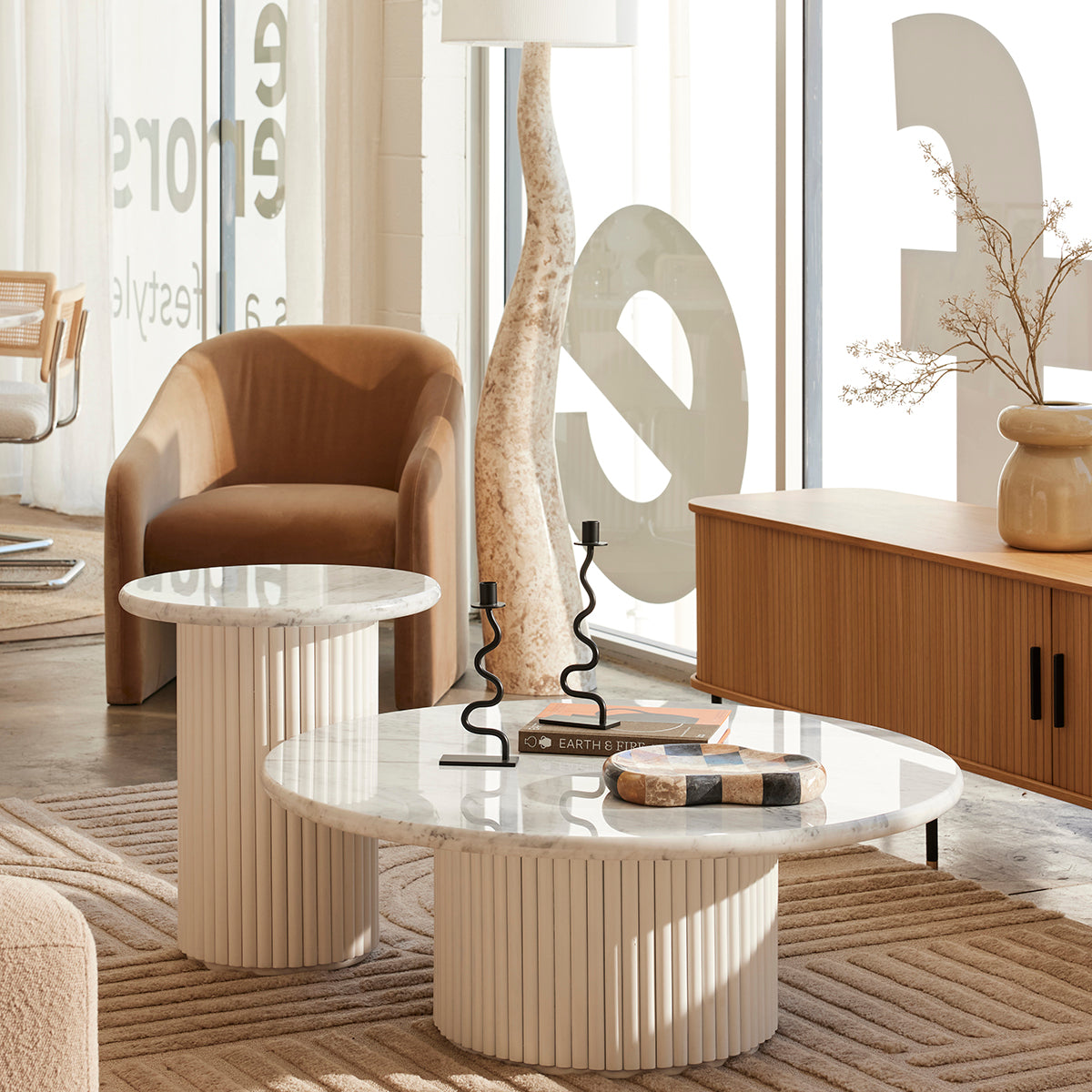 Cosmos Side Table (White Oak, Carrara Marble)