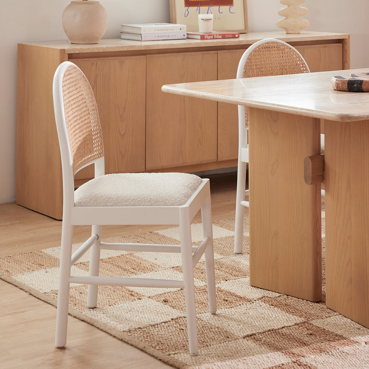 Capri Rattan Boucle Arch Dining Chair
