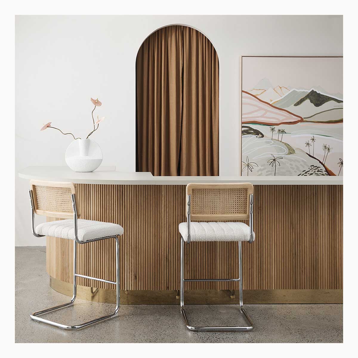 Blake Rattan Boucle Bar Stool