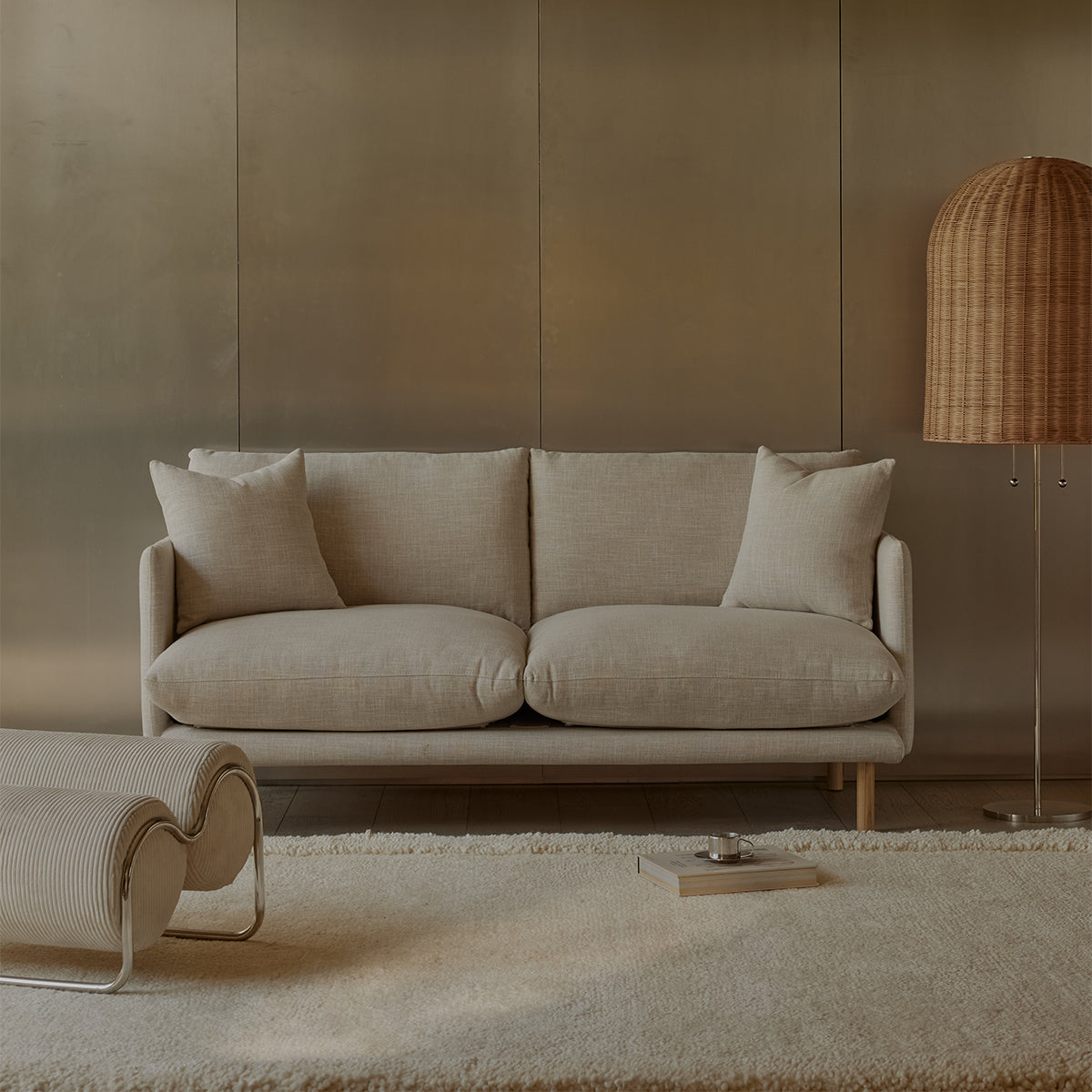 Bell Floor Lamp (Chrome / Natural Rattan)