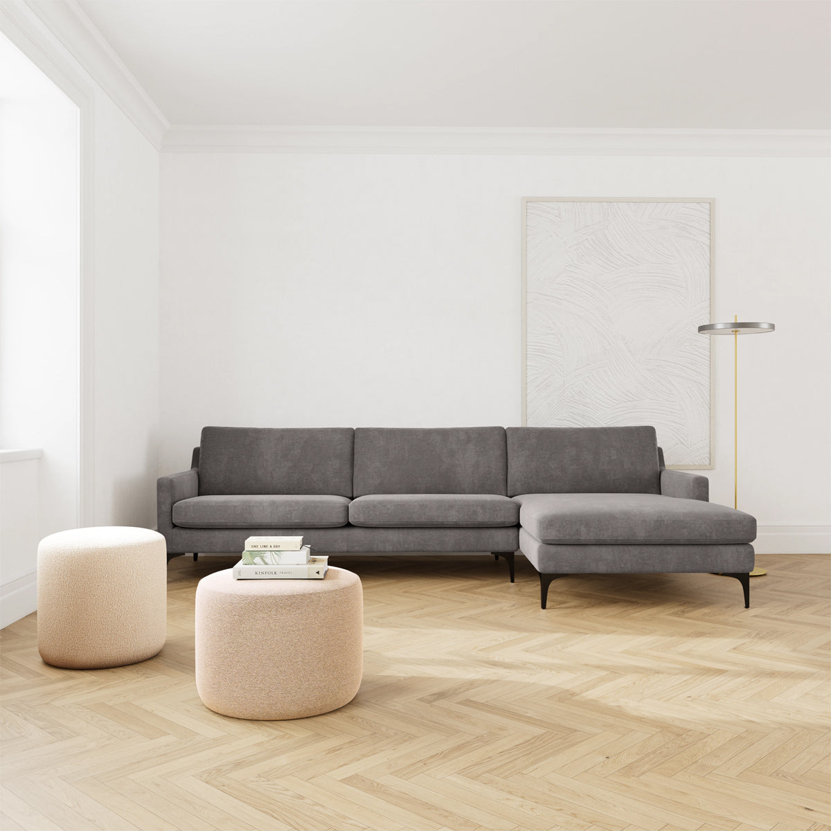 Astha Fabric Right Chaise Sofa