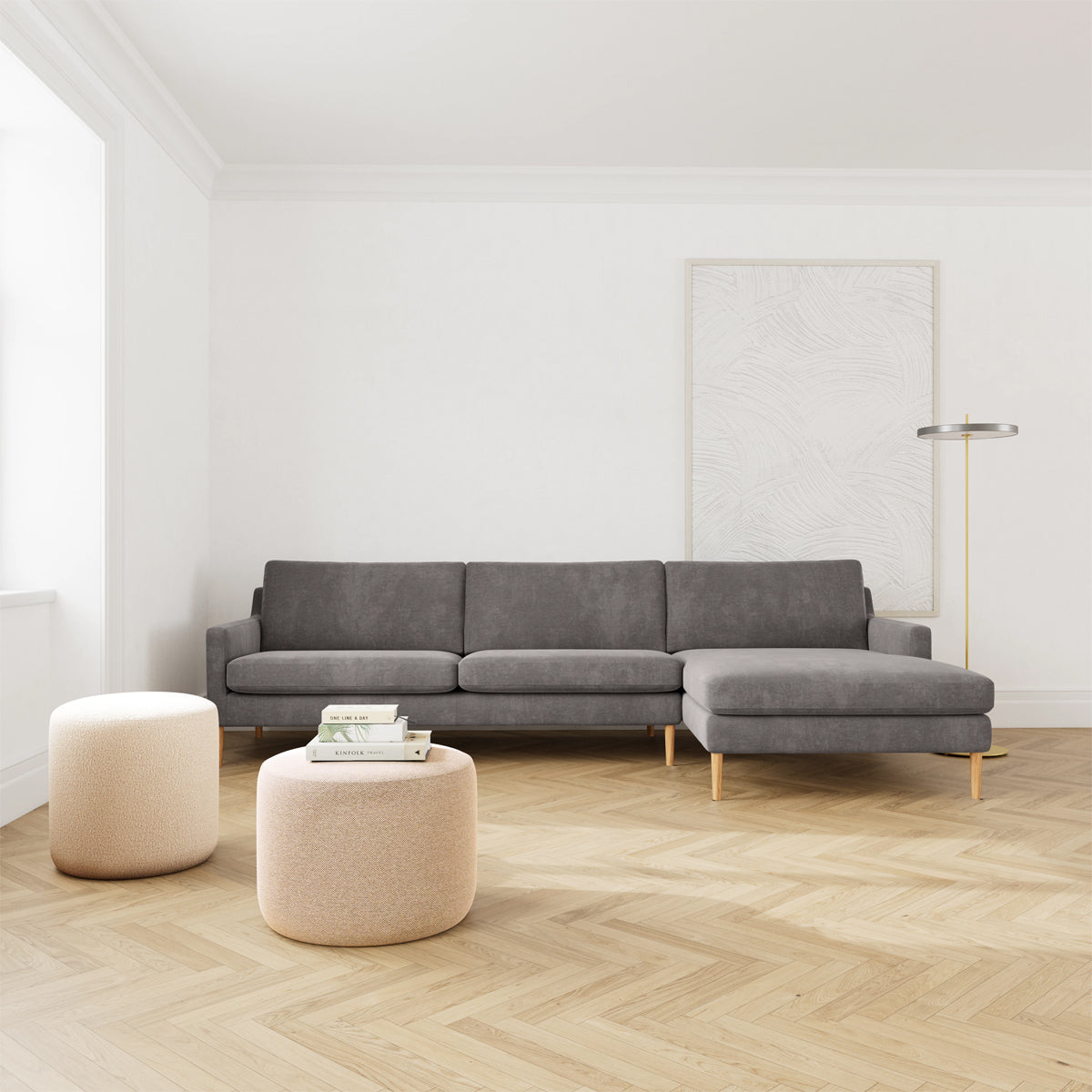 Astha Fabric Right Chaise Sofa