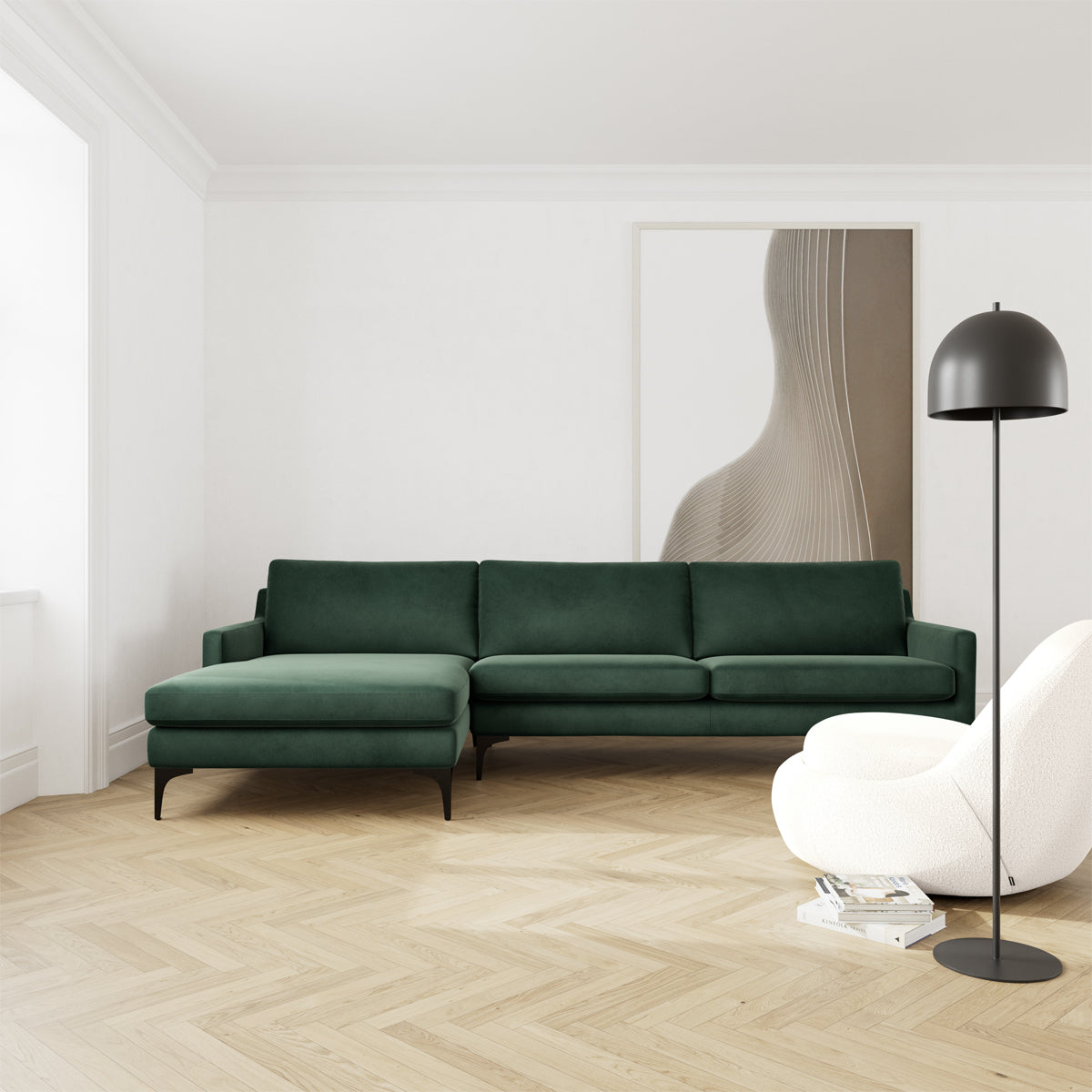 Astha Velvet Left Chaise Sofa