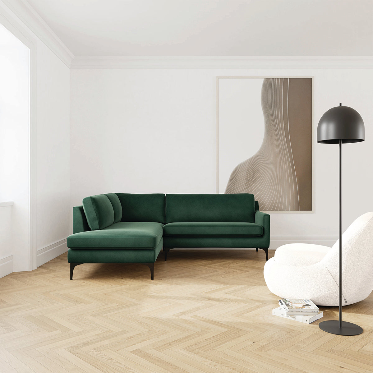 Astha Velvet Left Corner Sofa