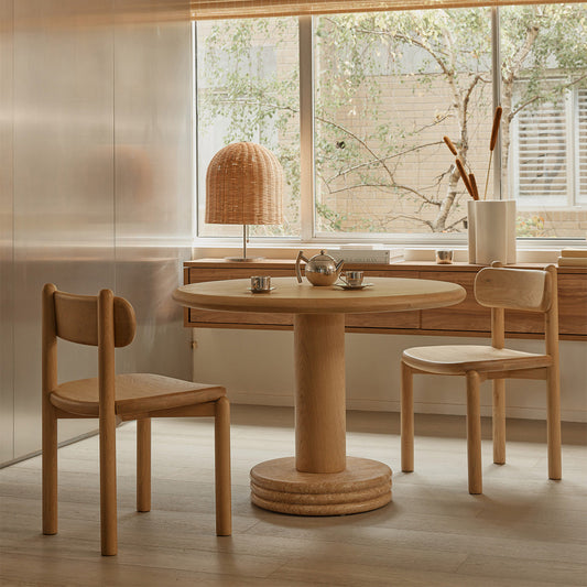 Bistro Dining Table (Oak / Travertine Natural, 105cm Diameter)