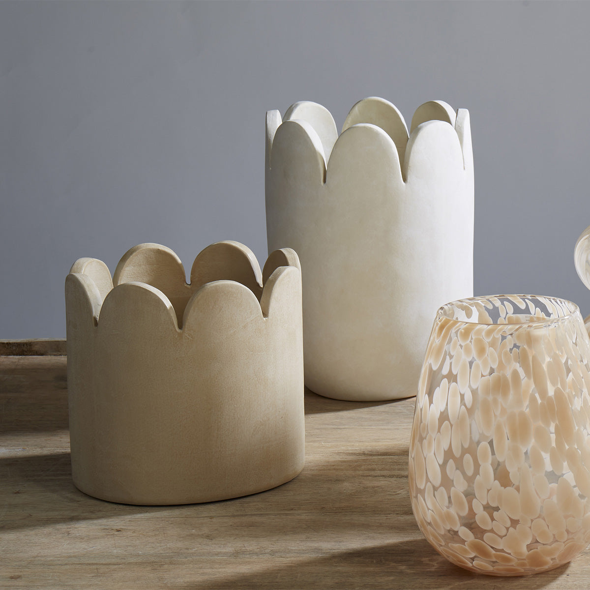 Ceramic Stone Wash Scalloped Vessel
